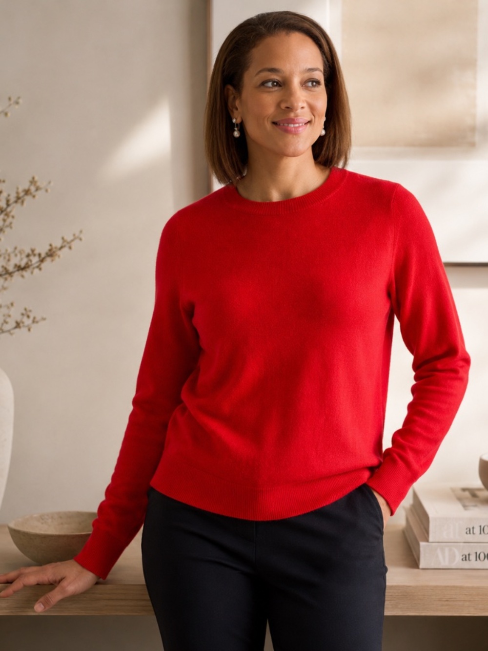 J.Crew Cherry Red Merino Wool Crewneck Sweater Classic Knit Pullover